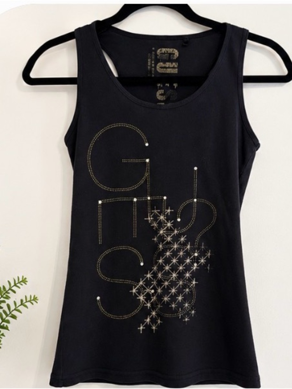 GUESS Black Rhinestone Racerback Tank Top – Women's Medium